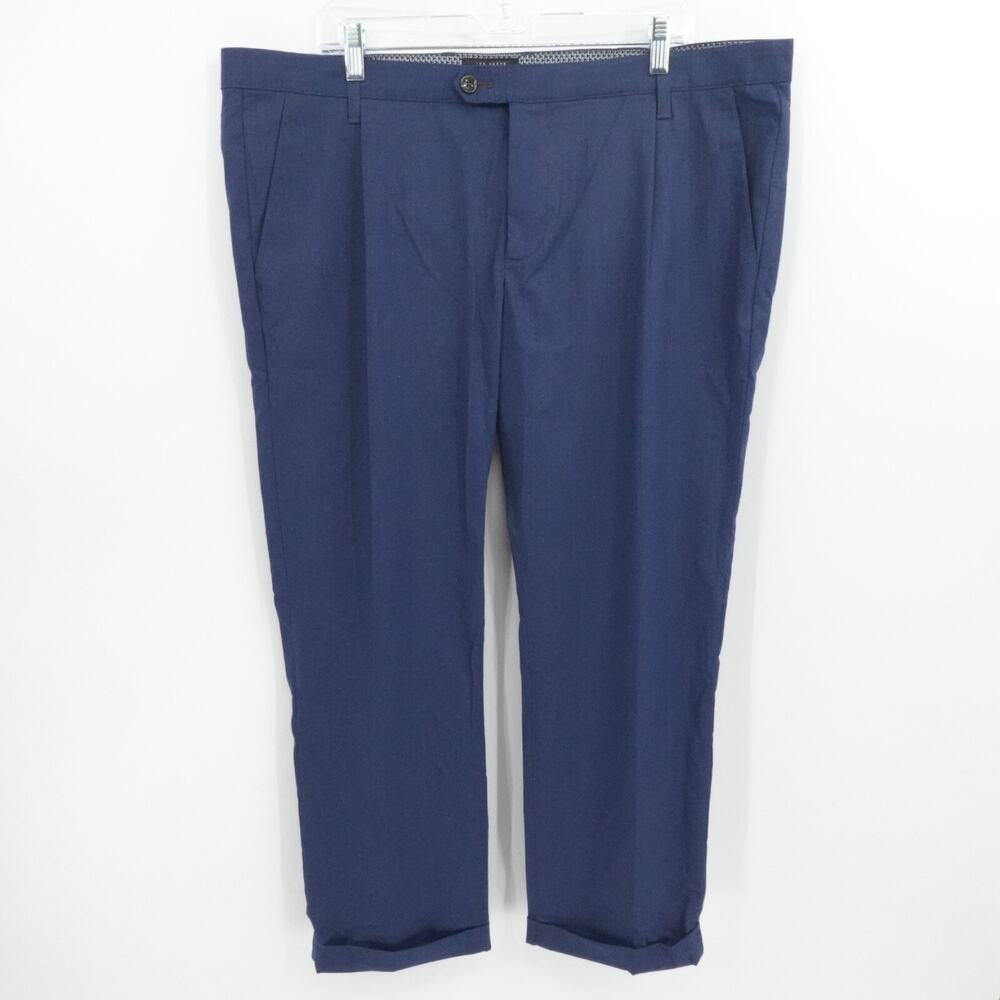 Ted Baker Pants Mens 40x27‎ Blue Pleated Straight Leg Business Cuffed Pleated